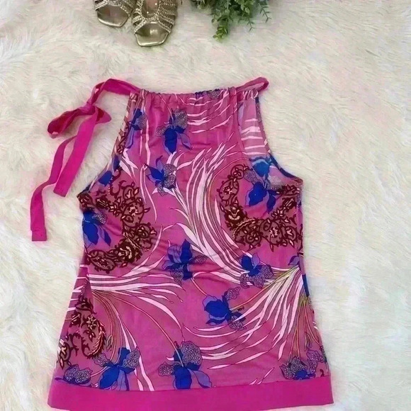 HALÉ BOB SLEEVELESS TANK SILK TIE AT NECK PINK MULTI COLOR SIZE XS - Picture 11 of 14